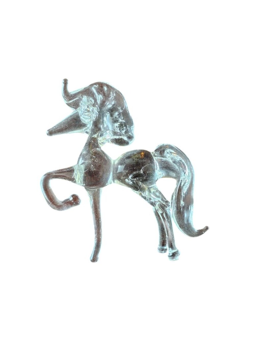 Handcrafted Clear Glass Horse Figurine With Curved Mane & Tail *Repaired Leg*